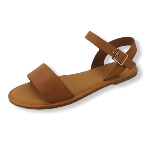 Tan Strappy Flat Sandals - Picture 6 of 9